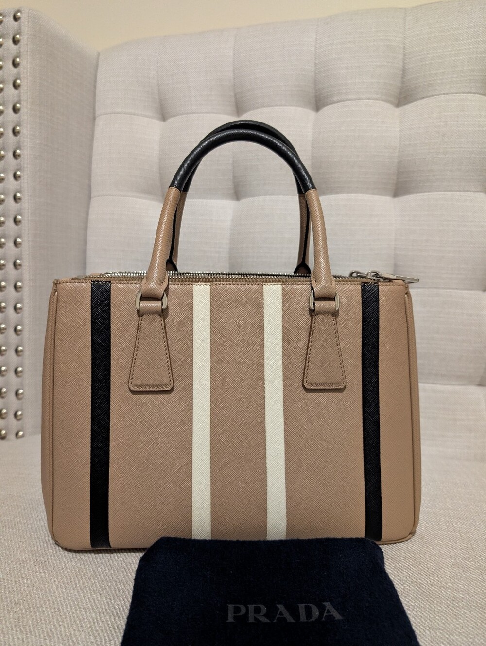 PRADA tricolor stripe Saffiano Top Handle Satchel - Picture 17 of 17